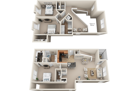 Floor plan for 3 beds, 3 baths, 1832 sqft