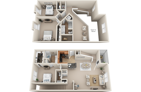 Floor plan for 3 beds, 3 baths, 1975 sqft