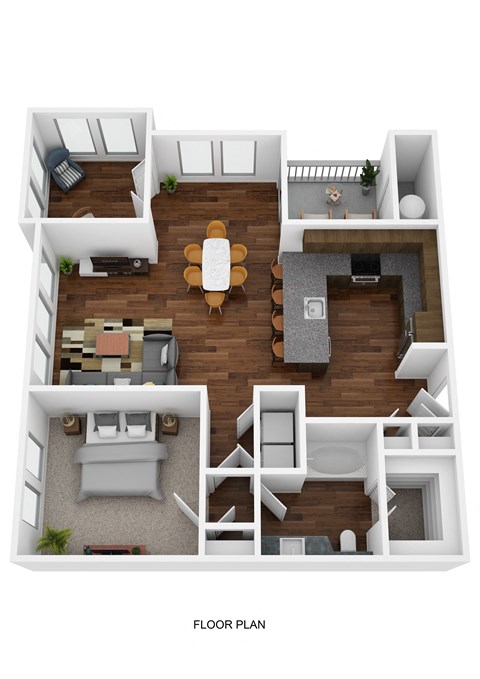 Floor plan for 1 bed, 1 bath, 991 sqft