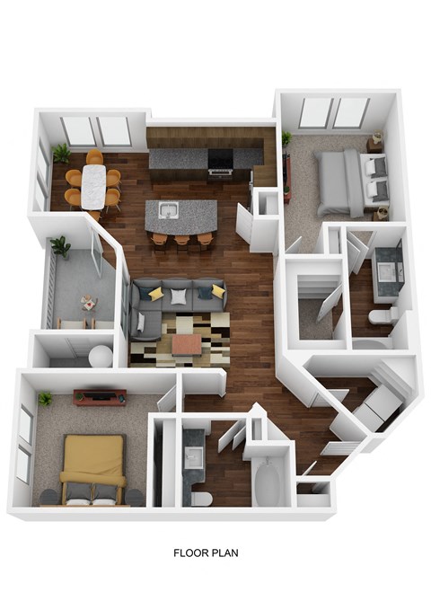 Floor plan for 2 beds, 2 baths, 1172 sqft