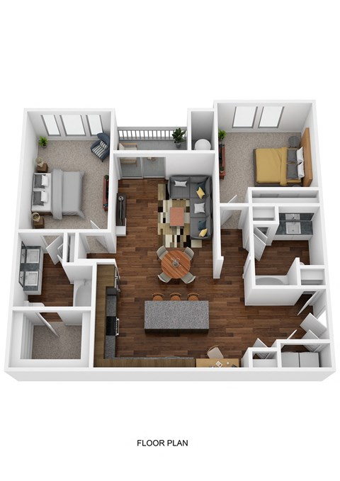 Floor plan for 2 beds, 2 baths, 1236 sqft