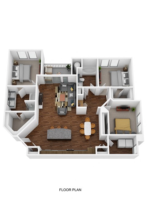 Floor plan for 3 beds, 2 baths, 1447 sqft