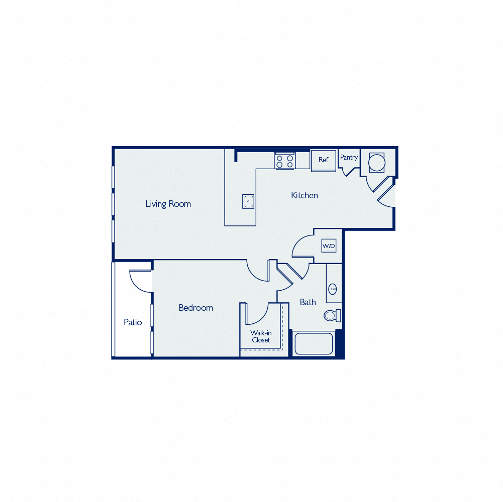 Floor plan for 1 bed, 1 bath, 705 sqft
