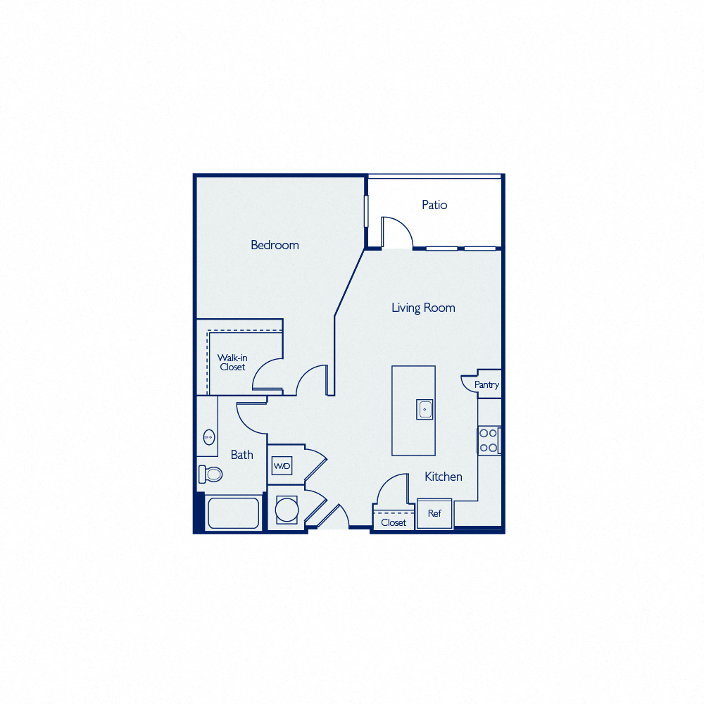 Floor plan for 1 bed, 1 bath, 752 sqft