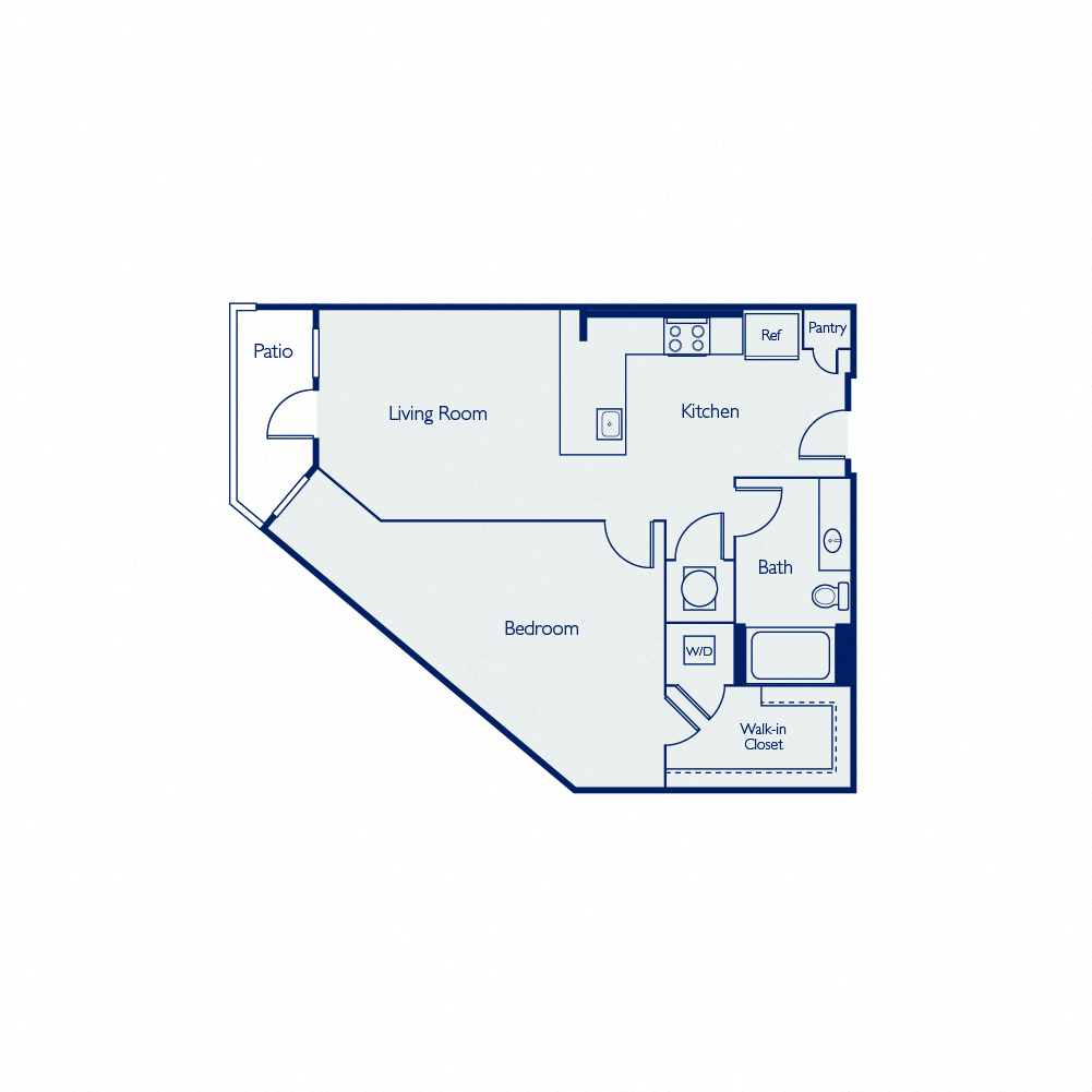 Floor plan for 1 bed, 1 bath, 752 sqft