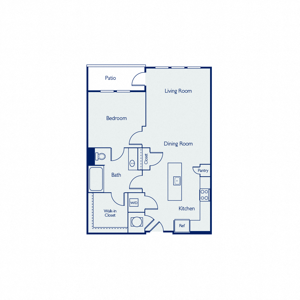 Floor plan for 1 bed, 1 bath, 785 sqft