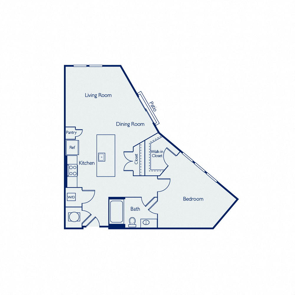 Floor plan for 1 bed, 1 bath, 794 sqft