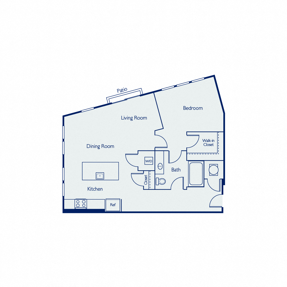 Floor plan for 1 bed, 1 bath, 818 sqft