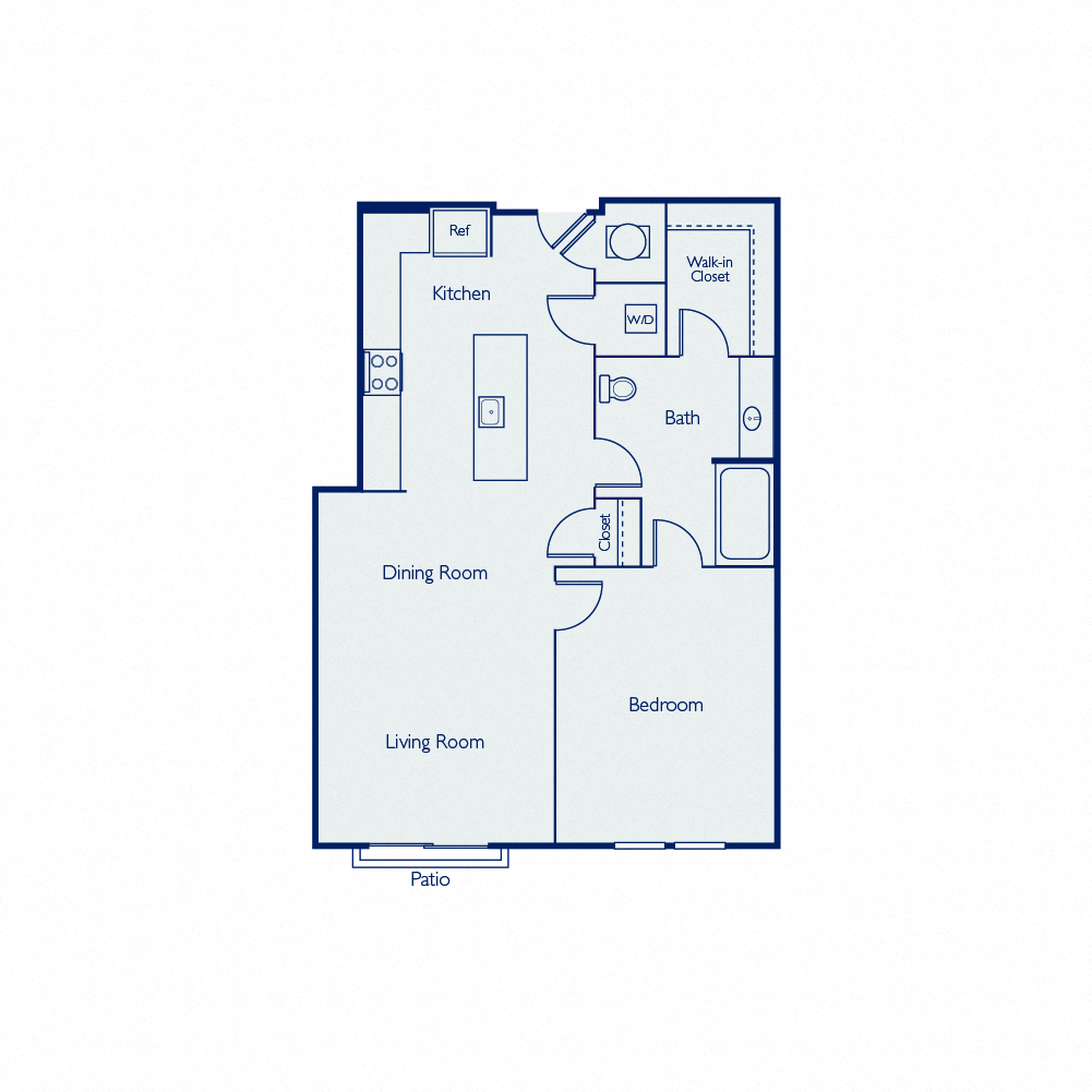 Floor plan for 1 bed, 1 bath, 785 sqft
