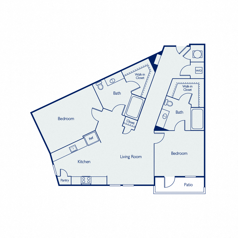 Floor plan for 2 beds, 2 baths, 1020 sqft