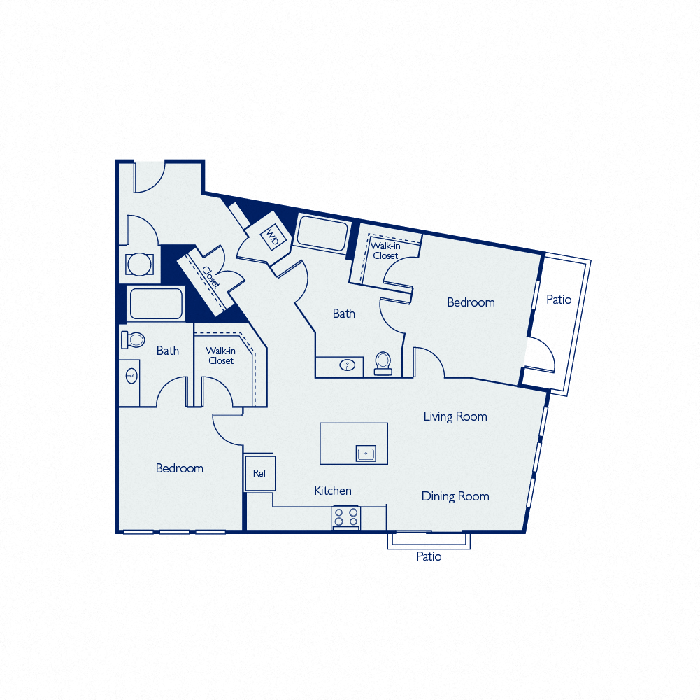 Floor plan for 2 beds, 2 baths, 1084 sqft