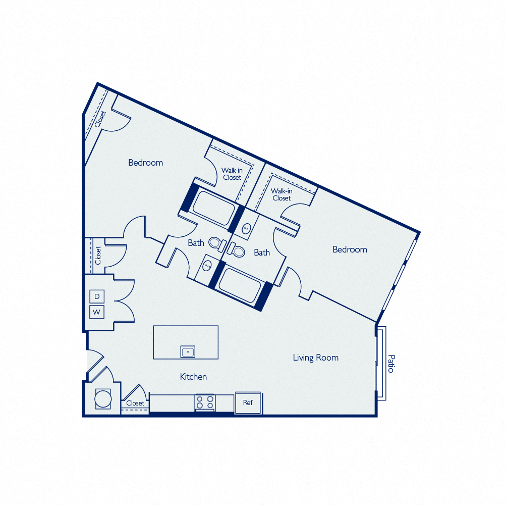 Floor plan for 2 beds, 2 baths, 1084 sqft