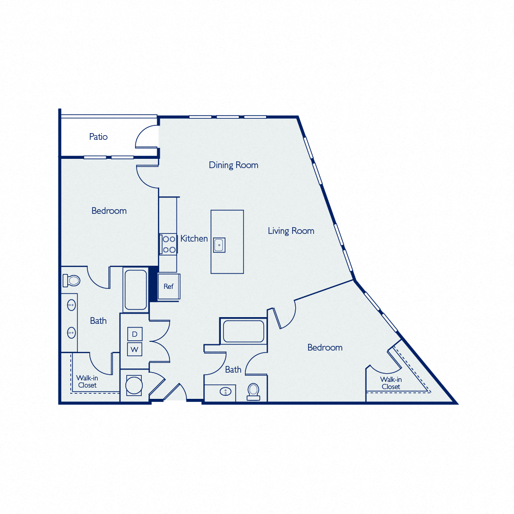 Floor plan for 2 beds, 2 baths, 1126 sqft