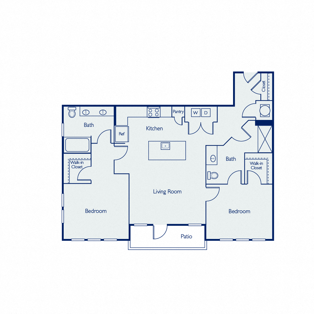 Floor plan for 2 beds, 2 baths, 1132 sqft