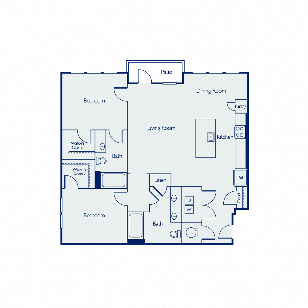 Floor plan for 2 beds, 2 baths, 1151 sqft