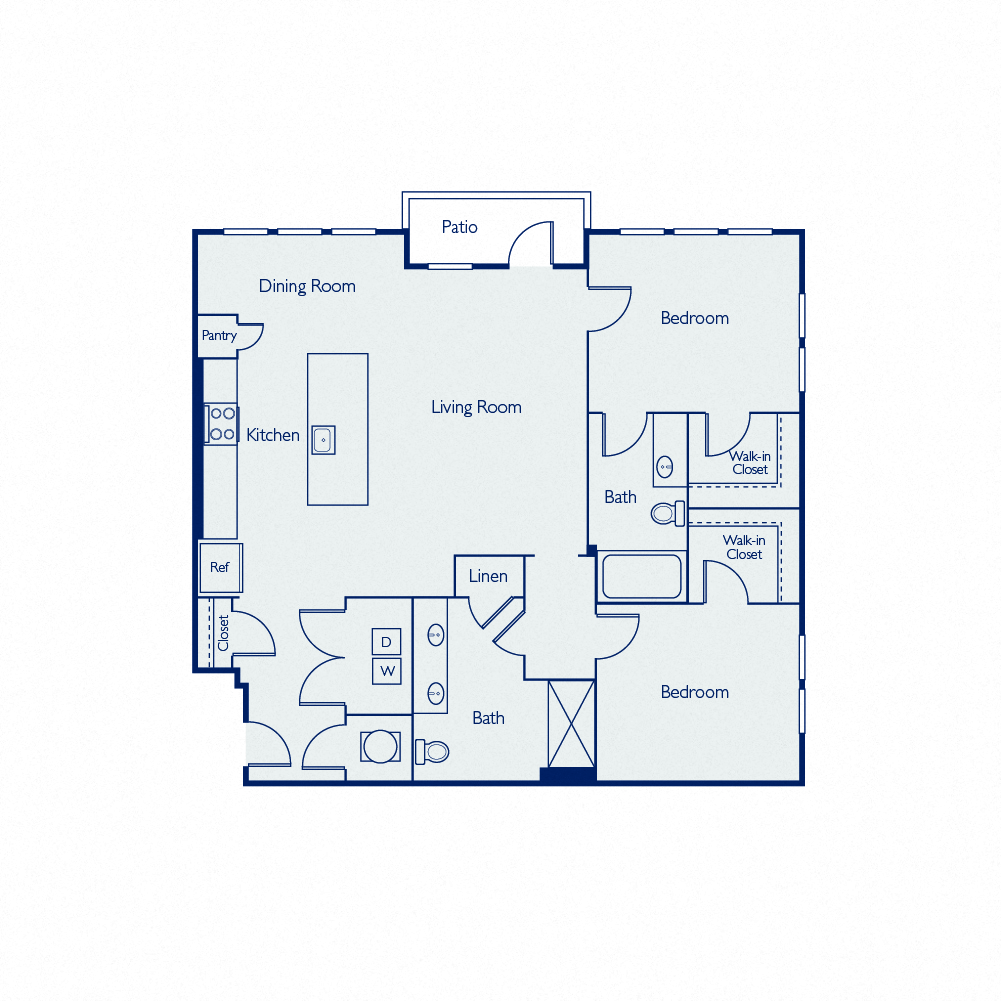 Floor plan for 2 beds, 2 baths, 1151 sqft