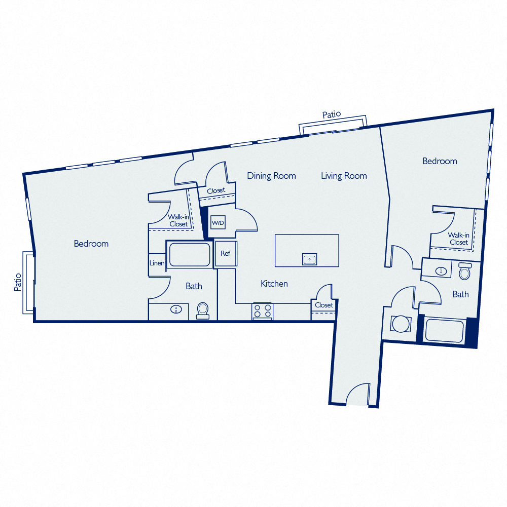 Floor plan for 2 beds, 2 baths, 1189 sqft