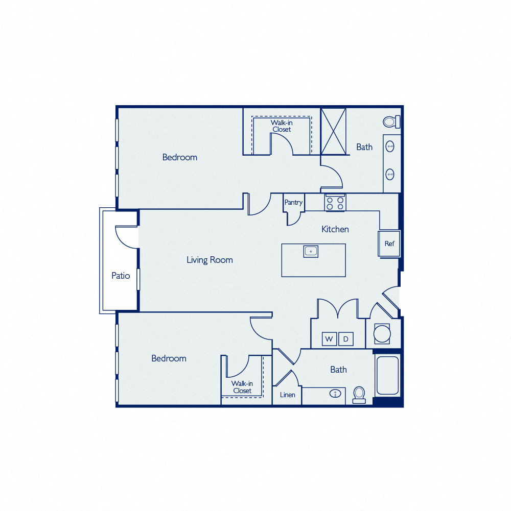 Floor plan for 2 beds, 2 baths, 1145 sqft