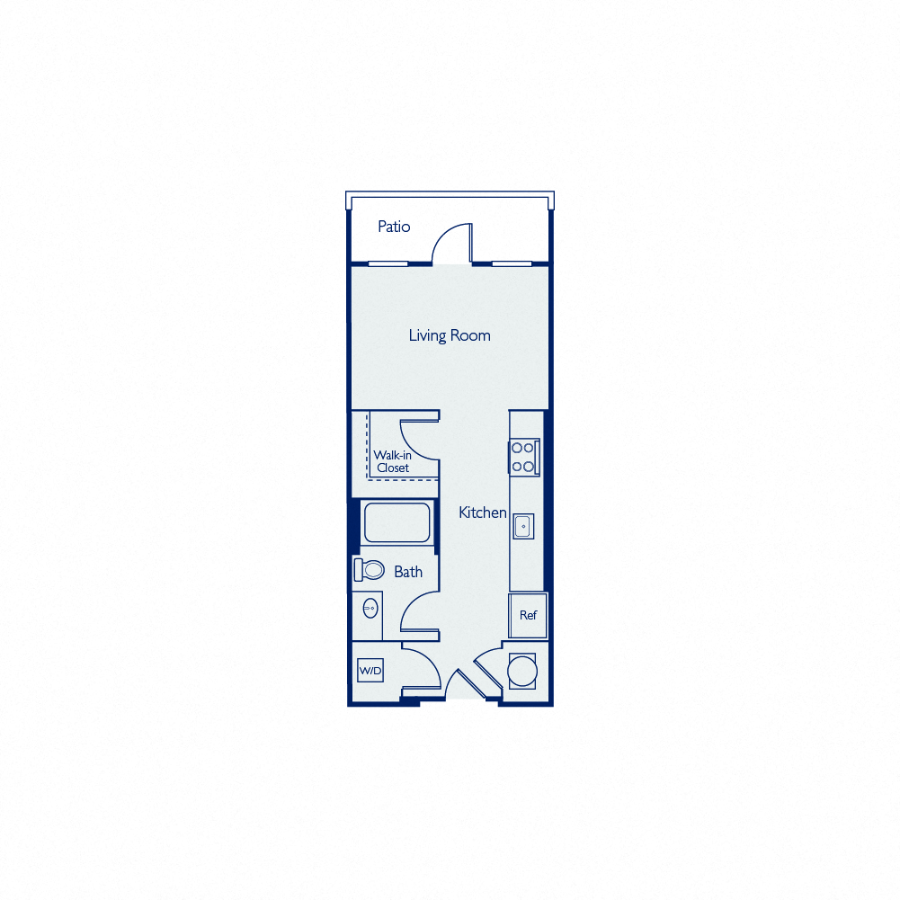 Floor plan for studio, 1 bath, 419 sqft