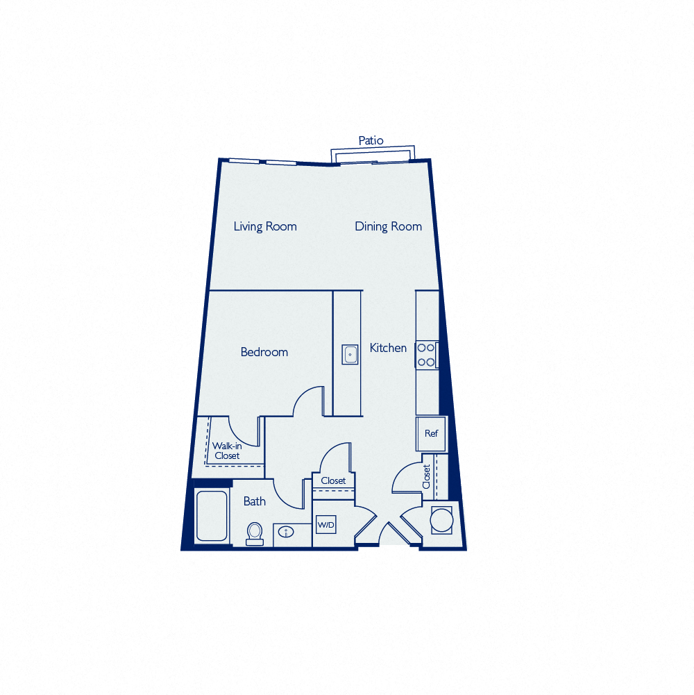 Floor plan for studio, 1 bath, 740 sqft