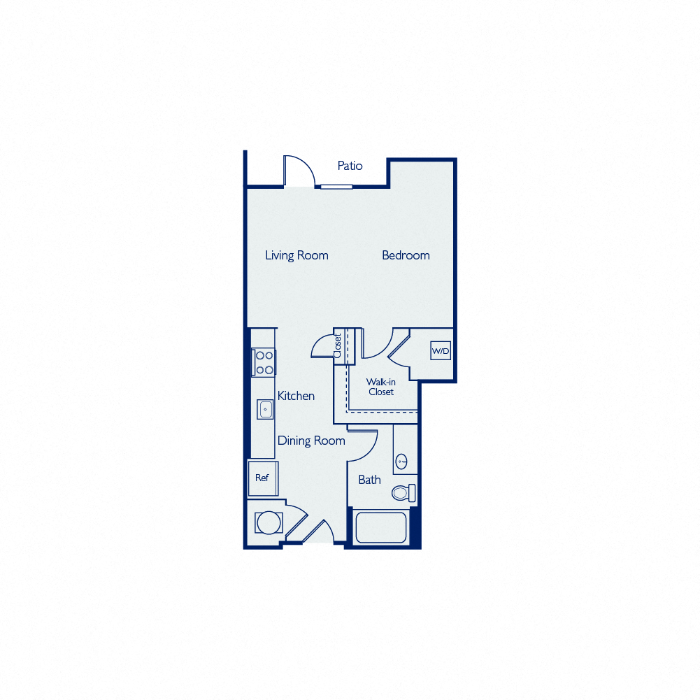 Floor plan for studio, 1 bath, 553 sqft