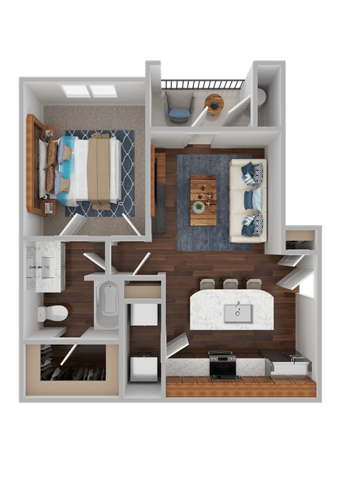 Floor plan for 1 bed, 1 bath, 705 sqft