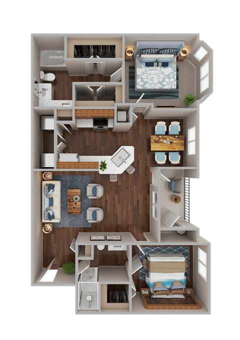 Floor plan for 2 beds, 2 baths, 1096 sqft
