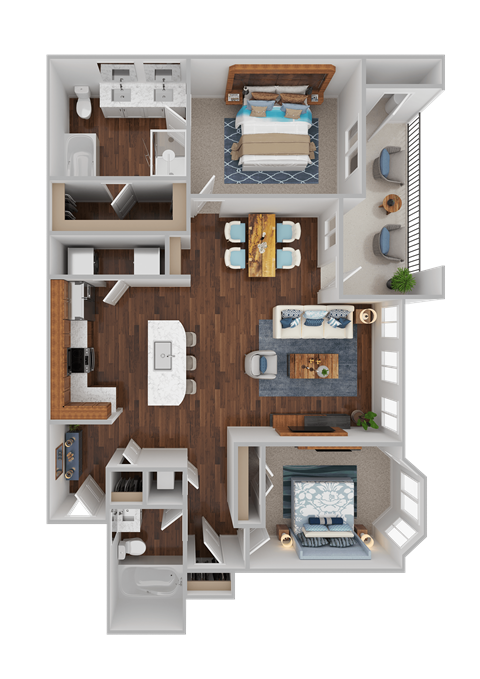 Floor plan for 2 beds, 2 baths, 1153 sqft