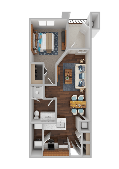 Floor plan for 1 bed, 1 bath, 634 sqft
