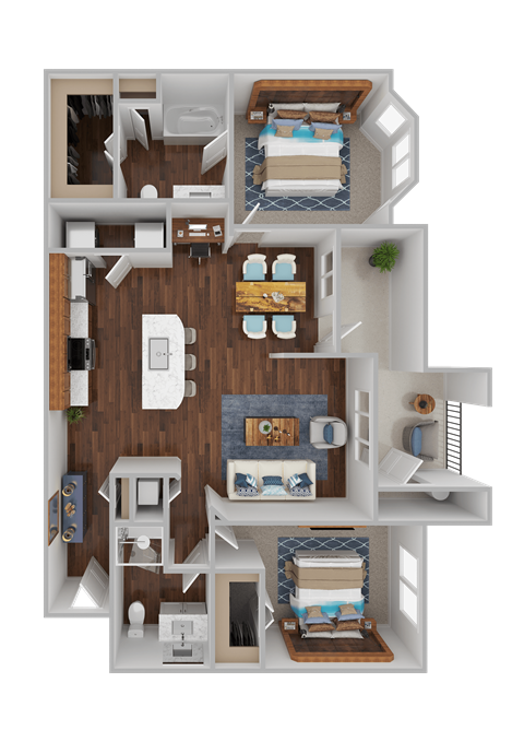 Floor plan for 2 beds, 2 baths, 1209 sqft