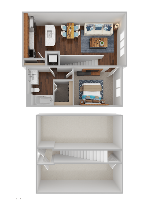 Floor plan for 1 bed, 1 bath, 683 sqft