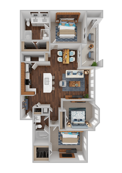 Floor plan for 3 beds, 2 baths, 1482 sqft