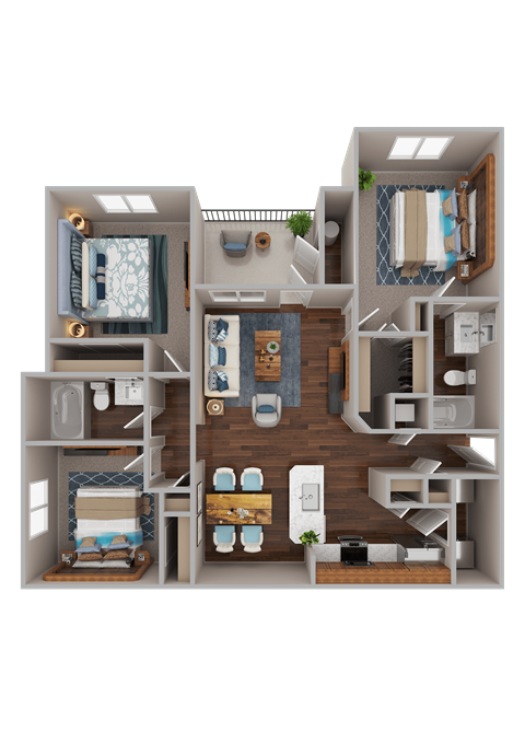 Floor plan for 3 beds, 2 baths, 1215 sqft