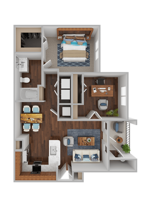 Floor plan for 1 bed, 1 bath, 896 sqft