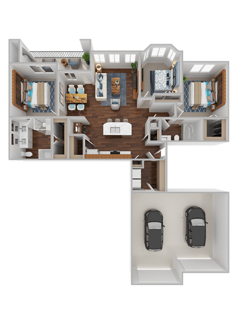Floor plan for 3 beds, 2 baths, 1416 sqft
