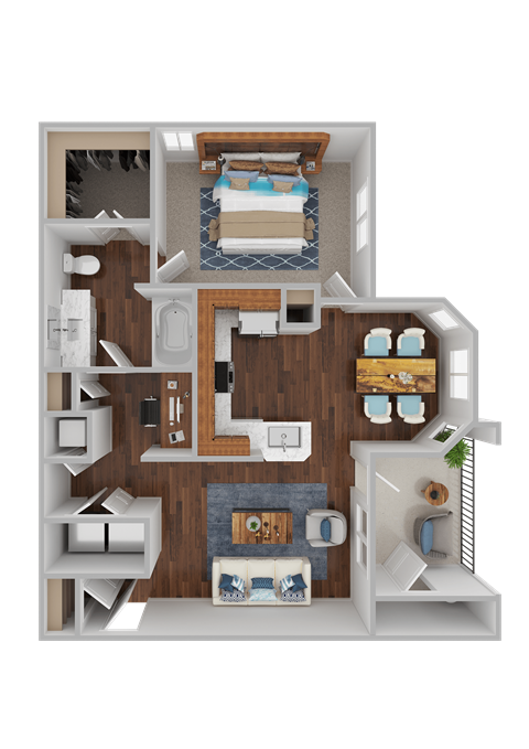 Floor plan for 1 bed, 1 bath, 807 sqft