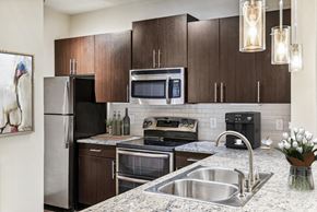 Austin apartment for rent - a kitchen with stainless steel appliances and granite counter tops