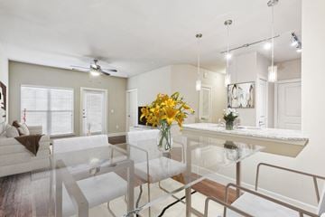Austin apartment for rent - a living room and dining room with a table and chairs