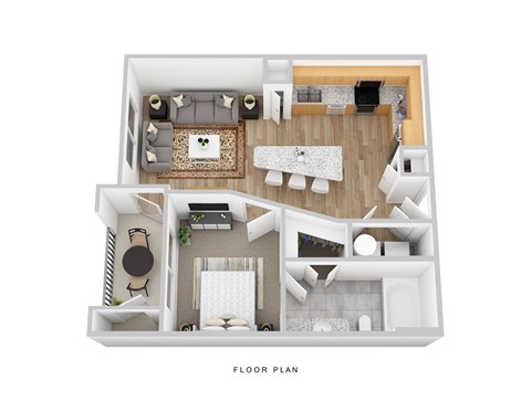 Floor plan for 1 bed, 1 bath, 612 sqft