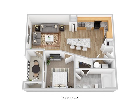 Floor plan for 1 bed, 1 bath, 624 sqft