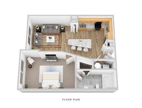 Floor plan for 1 bed, 1 bath, 672 sqft