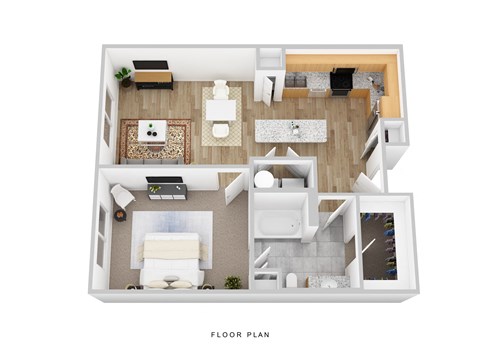 Floor plan for 1 bed, 1 bath, 710 sqft