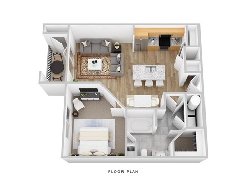 Floor plan for 1 bed, 1 bath, 716 sqft