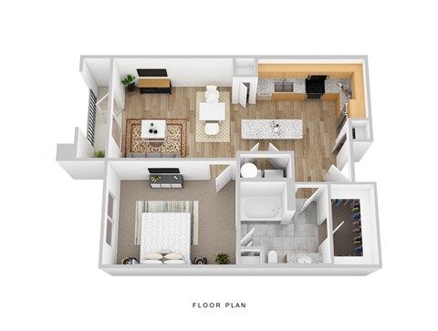 Floor plan for 1 bed, 1 bath, 722 sqft