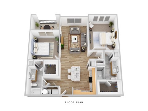 Floor plan for 2 beds, 2 baths, 1022 sqft