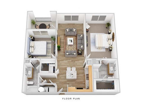 Floor plan for 2 beds, 2 baths, 1058 sqft