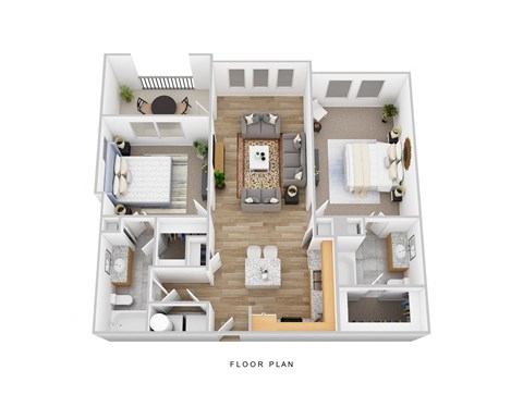 Floor plan for 2 beds, 2 baths, 1064 sqft