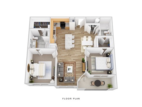 Floor plan for 2 beds, 2 baths, 1135 sqft