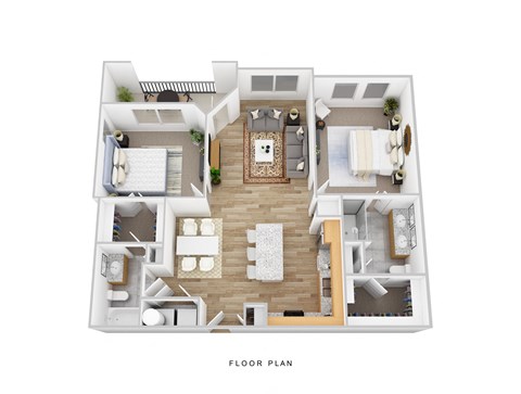 Floor plan for 2 beds, 2 baths, 1143 sqft