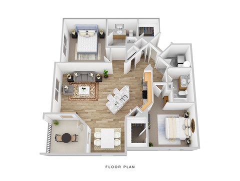 Floor plan for 2 beds, 2 baths, 1158 sqft